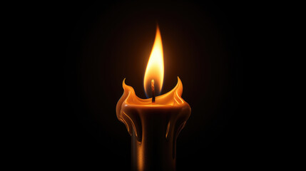 Fototapeta premium Lit candle illuminating darkness. Suitable for creating cozy atmosphere or symbolizing hope and resilience