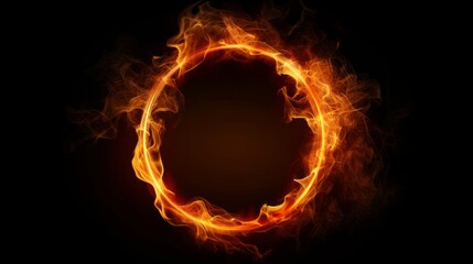 Fire in form of circle. Fire flame on black background
