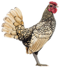 Side view of a Sebright Bantam rooster, isolated on white