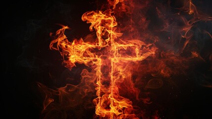 Fire in form of cross. Fire flame on black background
