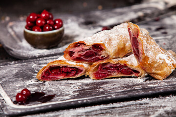 Traditional fried pies from Romania with potatoes, cheese and cabbage. Romanian food.