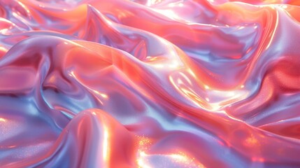 Holographic iridescent background with peach, pink liquid waves. Abstract background for design, wallpaper.
