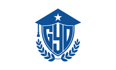 GYO three letter iconic academic logo design vector template. monogram, abstract, school, college, university, graduation cap symbol logo, shield, model, institute, educational, coaching canter, tech