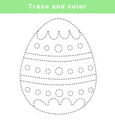 Trace and color cute Easter eggs. Easter egg tracing worksheet. Simple line drawing practice for preschool children.