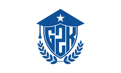 GZK three letter iconic academic logo design vector template. monogram, abstract, school, college, university, graduation cap symbol logo, shield, model, institute, educational, coaching canter, tech