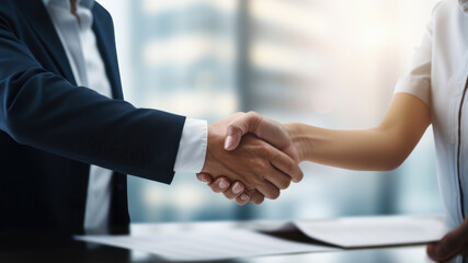 Two people shaking hands in close-up shot. Suitable for business, partnership, and collaboration concepts