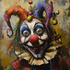 Spooky angry clown portrait illustration, fools day