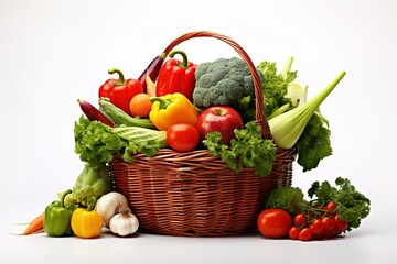 basket full of vegetables and natural fruits at the table