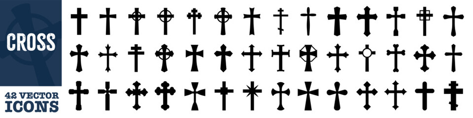 Crosses icon set. Cross icon. Religion cross. Silhouette style. - 723906605