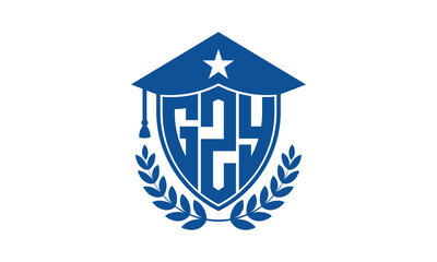 GZY three letter iconic academic logo design vector template. monogram, abstract, school, college, university, graduation cap symbol logo, shield, model, institute, educational, coaching canter, tech