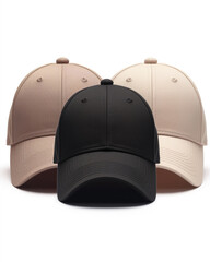Naklejka premium two baseball caps, one in black and the other in a light beige color.