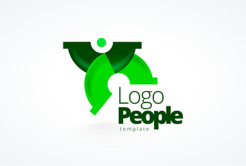 Logo People Circles Abstract Silhouette Green color. Template design vector. White background