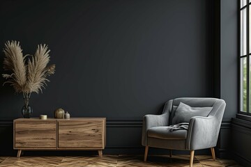 Fototapeta premium design of room interior grey wall 