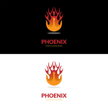 Fire Phoenix bird flared in gradient red color for spiritual bird burn logo design