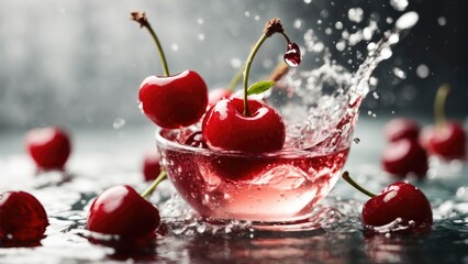 cherry on water splash background 