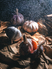 garlic with water drops 
