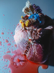 Broken hearts with flowers