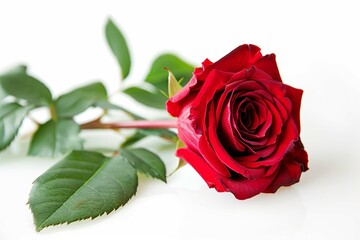 single red rose in white background 