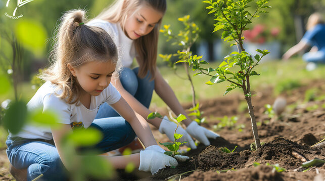 A group of volunteers come together to help plant trees to preserve the environment and make the world a better place, Corporate Social Responsibility