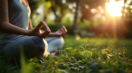 Muurstickers Exercise to reduce pressure and stress in the garden and healthy environments, Yoga and breathing exercises for relax © Slowlifetrader