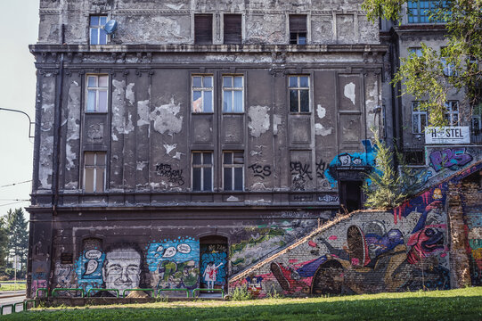 Belgrade, Serbia - August 29, 2015: Mural in Kosancicev Venac area of Belgrade with Robin Williams painting by Marko