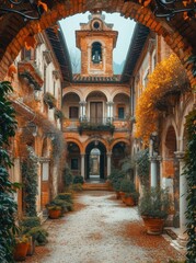 Fototapeta na wymiar the_courtyard_of_an_old_building