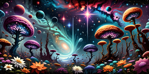 Cosmic Garden: Floral Nebulae Blooming in Starry Space