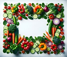 vegetable rectangular frame isolated on white background