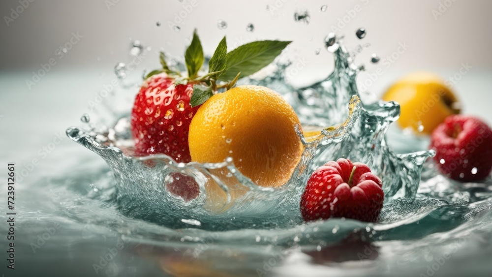 Sticker fruit with water splash