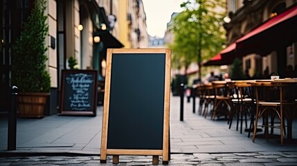 Empty sandwich board for a menu. Taste the difference with our premium ingredients and attention to detail. Sandwich perfection! - obrazy, fototapety, plakaty