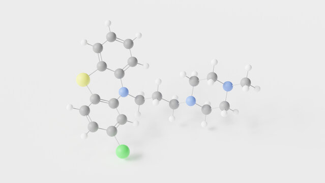 prochlorperazine molecule 3d, molecular structure, ball and stick model, structural chemical formula typical antipsychotics