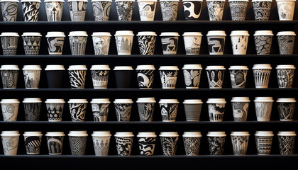 Different Gray Tones Texture Paper Cups - Various Textured Cups