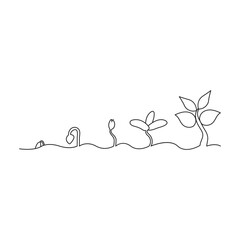 Continuous single line art of tree plant growth process illustration outline vector art.
