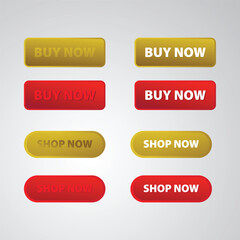 Fototapeta premium Buy Now, Shop Now Set of buttons Red, Gold gradient button set