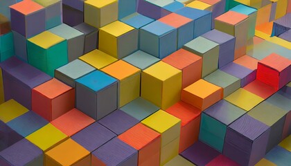Geometric Symphony: A Mosaic of Abstract Cubes in a Colorful Background Pattern"