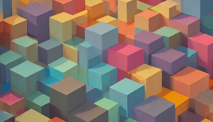 Naklejka premium Geometric Symphony: A Mosaic of Abstract Cubes in a Colorful Background Pattern