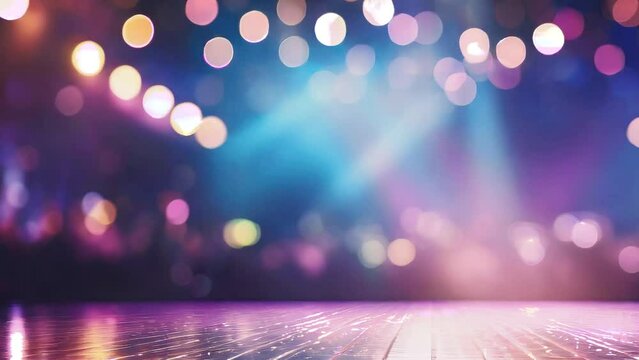 a theater glowing concert spotlight karaoke show performance stage lights bokeh neon glow event party shiny nightclub disco night music glitter blur shine bright musical rock live empty club sparkle
