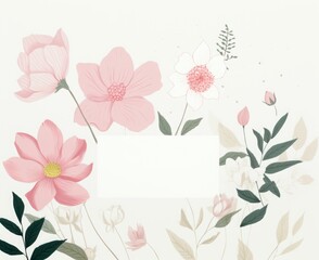 Obraz premium Floral wedding invitation. Wedding invitation greeting cards elegant vintage style. Wedding invitation card features pink flowers and green leaves.