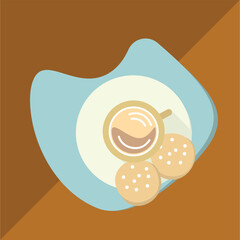 coffee cup, tea cup with cookies flat vector art design
