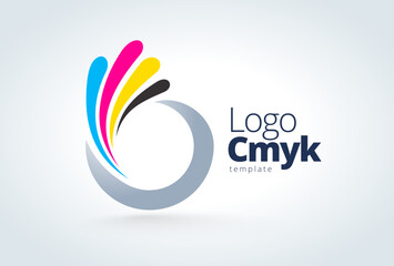 Logo CMYK Drops and Circle. Printing theme. Template design vector. White background.