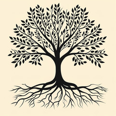 Celtic tree of life illustration, isolated on cream background, Yggdrasil logo on spirituality Norse mythology.