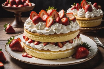 Strawberry Shortcake A layered with fresh strawberries and whipped cream by ai generated