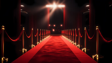 Red carpet staircase with smoke and spotlights, holiday awards ceremony event