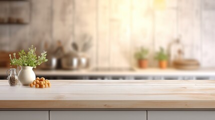 backdrop photorealistic kitchen counter setting blurred background  