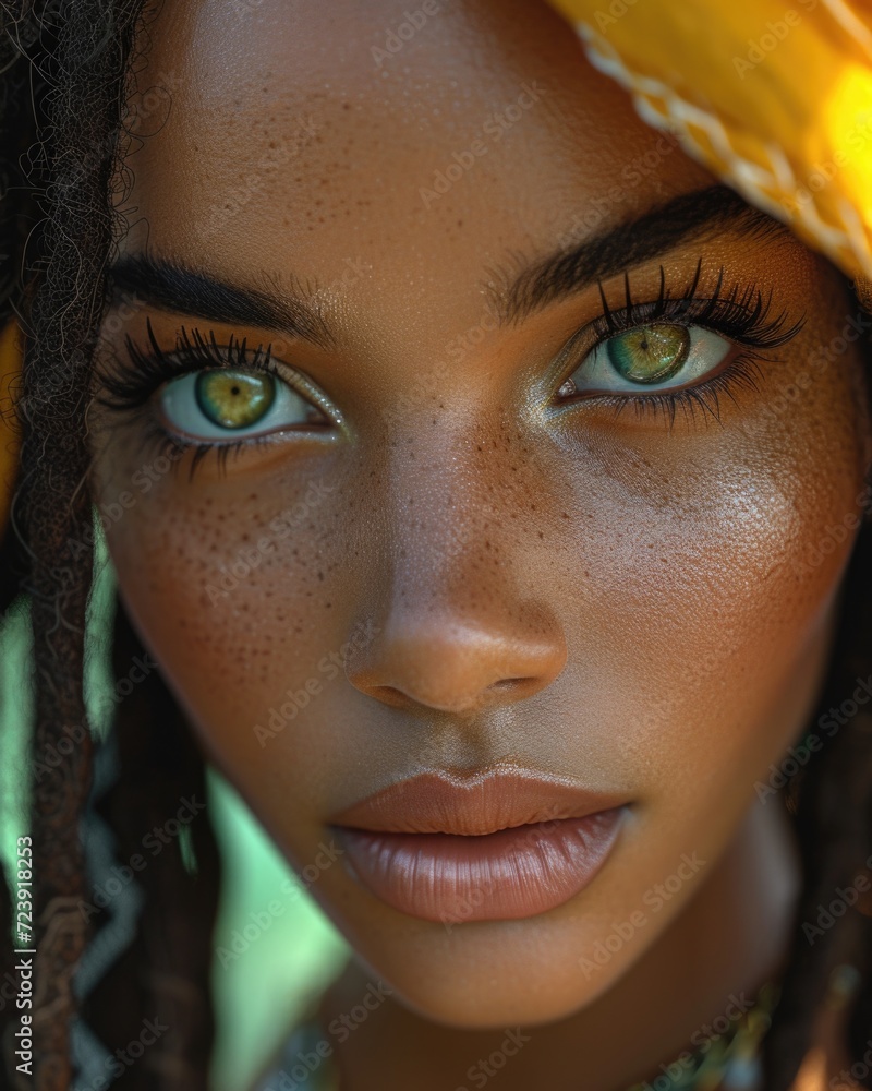 Canvas Prints  beautiful black woman with long natural dreadlocks styled, wearing natural glam makeup and full eyelashes