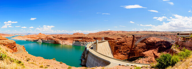 Panoramic View of Lake Powell and Glen Canyon Dam - 4K Ultra HD Image of Majestic Reservoir - Powered by Adobe