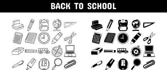 Back to School Line Glyph Solid Icon Sticker Pack