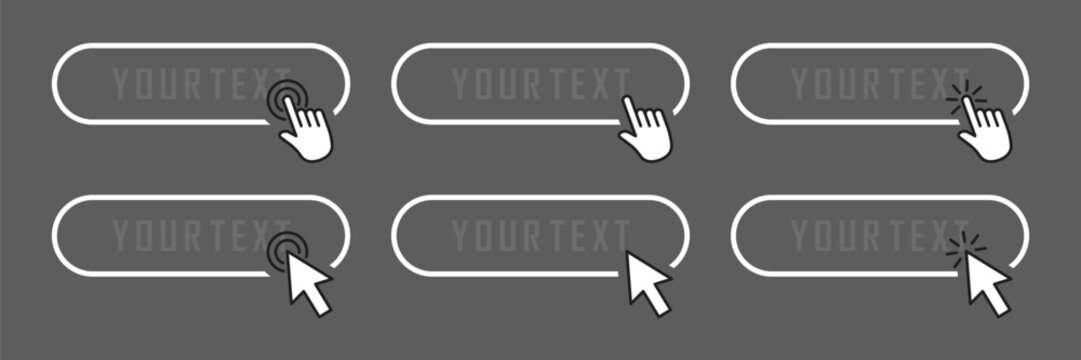 Click Blank Button with pointer clicking. Web button set. Clicking the icon. Action button click here with click cursor.