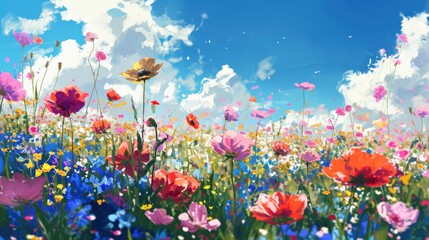 Fototapeta na wymiar Illustration of a flower meadow in spring. 