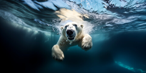 Fototapeta premium underwater photograph of a polar bear (Ursus maritimus) swimming in the arctic ocean